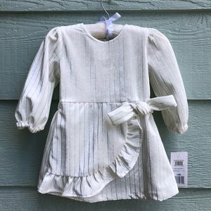 HABITUAL KIDS Girls Velvet Glitter Long Sleeve White Dress | 12 months